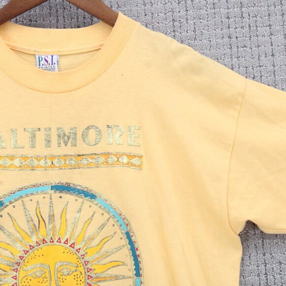 Vintage P.S.I Shirt Mens Large Yellow Short Sleeve Baltimore Sun Graphic Art Y2k - Picture 2 of 9